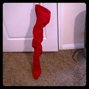 Red tall boots